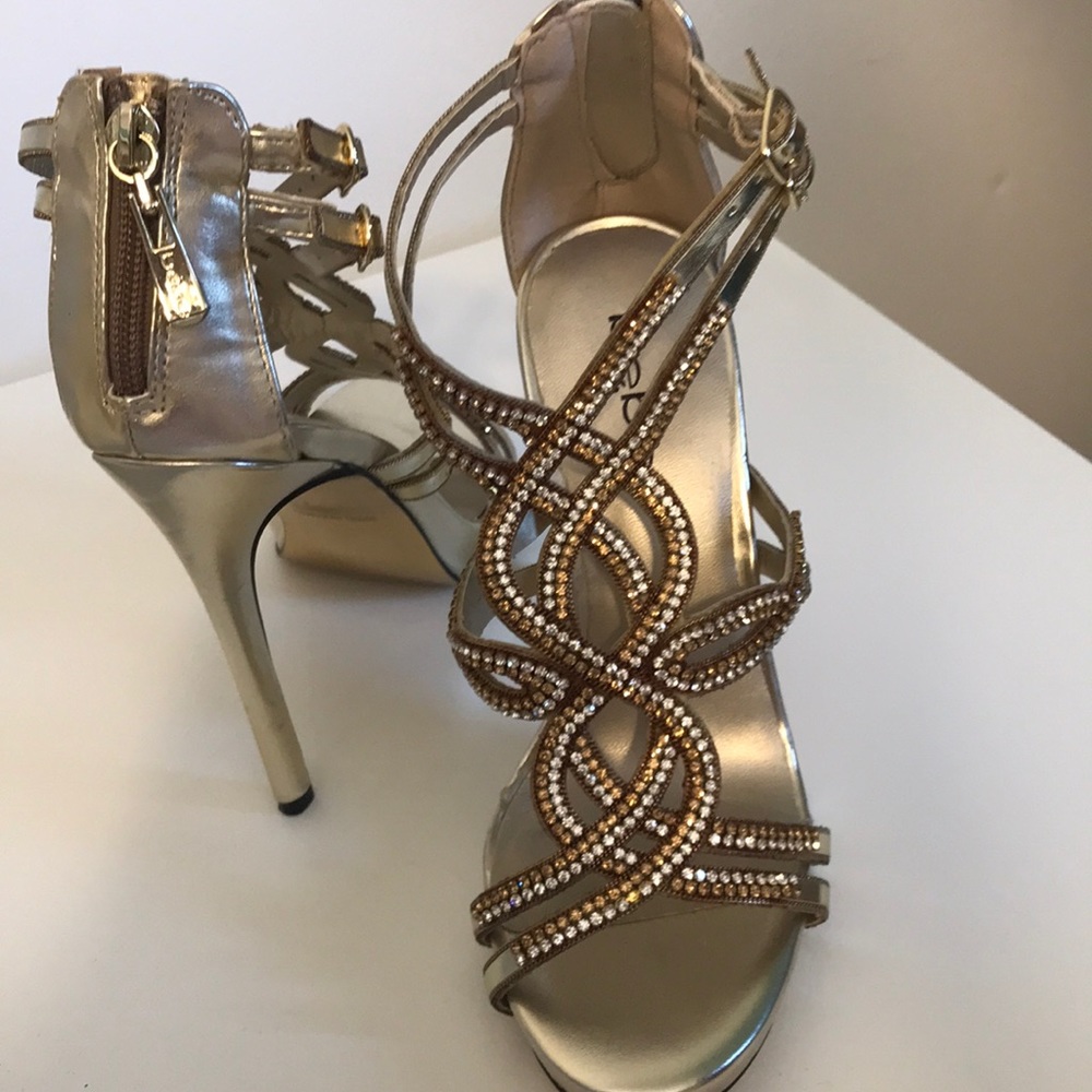 New Rare Bebe gold rhinestone heels. Beautiful! - Picture 2 of 6
